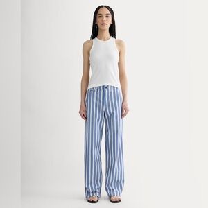 Everlane Wide-Leg Chino Pants Blue White Stripe | Organic Cotton High Rise